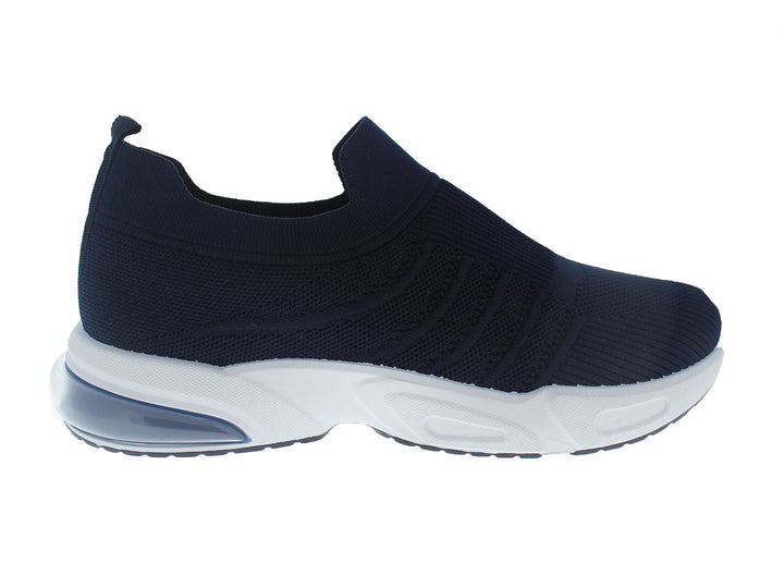 Tenis deportivos FUROR color azul marino con suela blanca, diseño sin cordones en tejido transpirable.