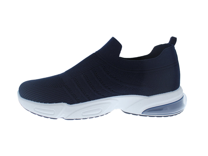 Tenis deportivos FUROR color azul marino con suela blanca, diseño sin cordones en tejido transpirable.