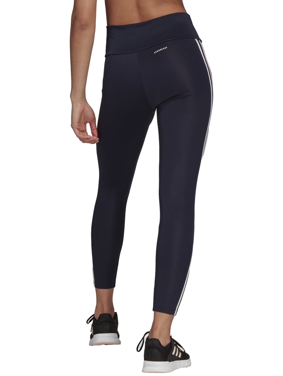 Leggings deportivos Adidas color azul marino con tres franjas blancas laterales y corte 7/8.
