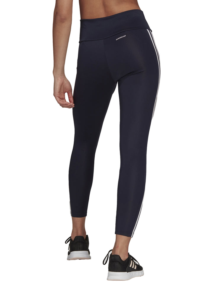 Leggings deportivos Adidas color azul marino con tres franjas blancas laterales y corte 7/8.