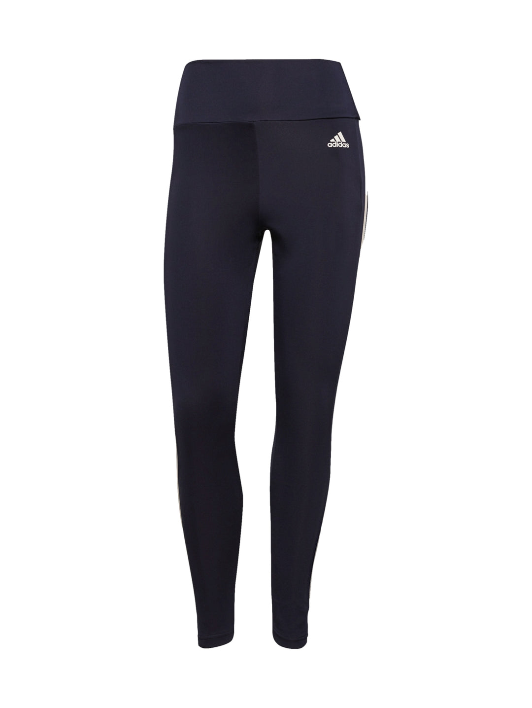 Leggings deportivos Adidas color azul marino con tres franjas blancas laterales y corte 7/8.