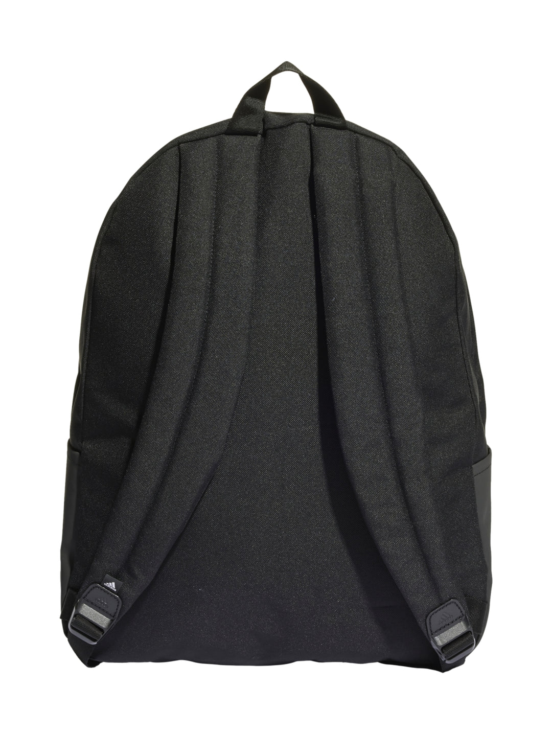 Mochila escolar Adidas de color negro con logotipo blanco y bolsillo frontal.