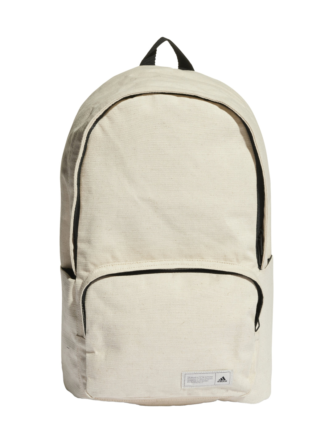 Mochila Adidas de color beige con detalles y cierres en negro, diseño casual y minimalista.