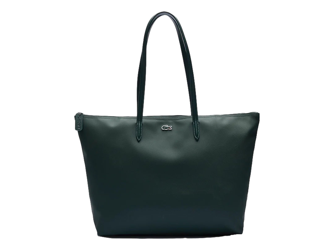 Bolso de hombro Lacoste color verde oscuro con asas largas y acabado liso.