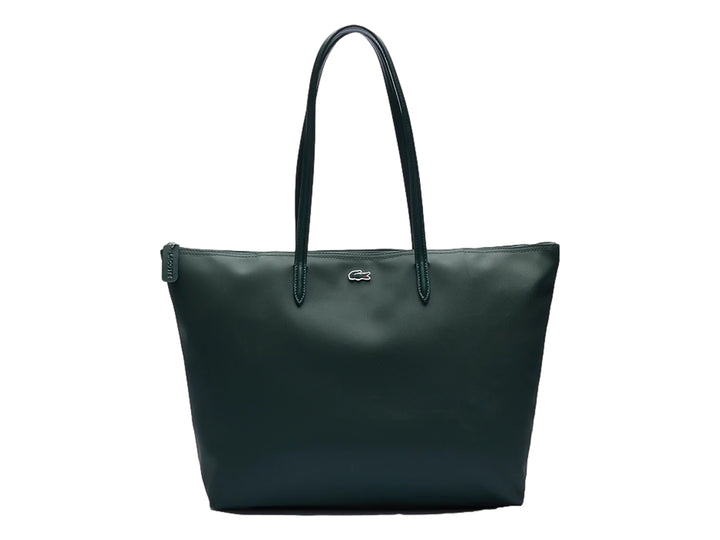 Bolso de hombro Lacoste color verde oscuro con asas largas y acabado liso.