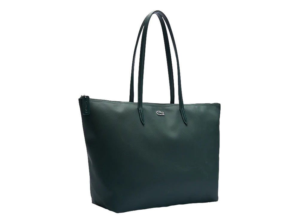 Bolso de hombro Lacoste color verde oscuro con asas largas y acabado liso.