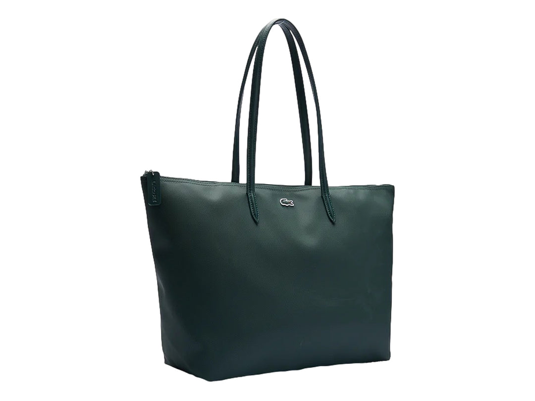 Bolso de hombro Lacoste color verde oscuro con asas largas y acabado liso.