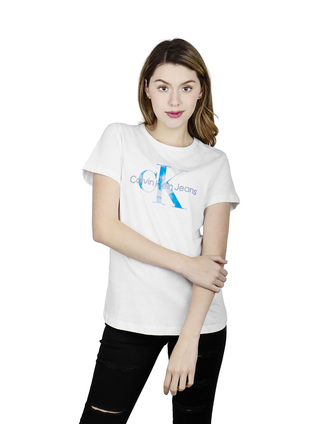 Playera Calvin Klein Monogram Slim Tee Blanca para Mujer