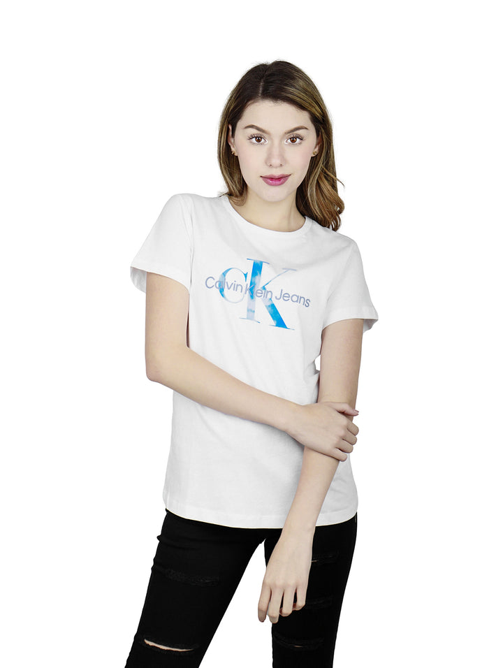 Playera Calvin Klein Monogram Slim Tee Blanca para Mujer