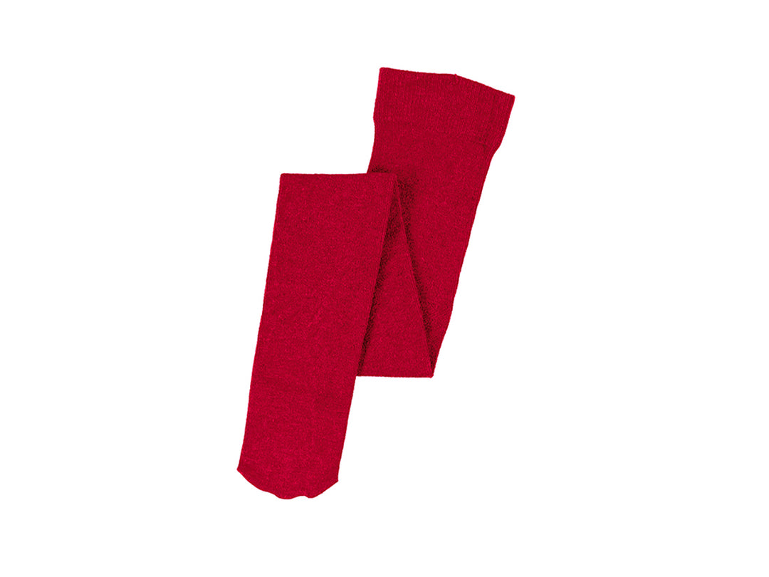 Par de mallas o leotardos de color rojo intenso sobre fondo blanco.
