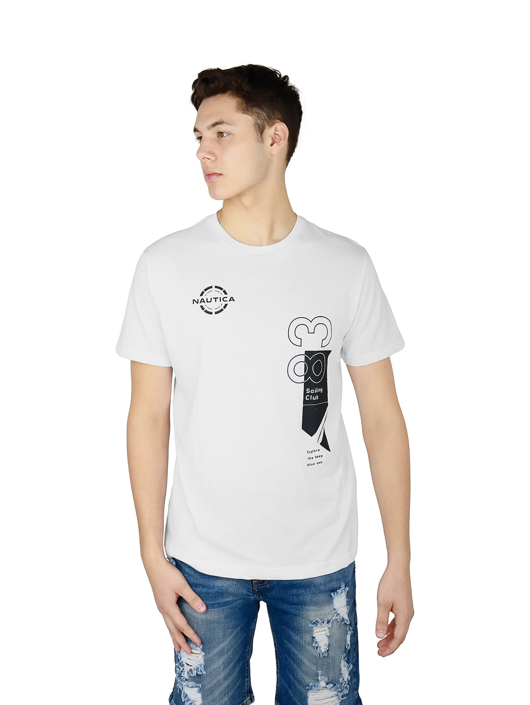 Playera Nautica Blanca de Manga Corta para Hombre