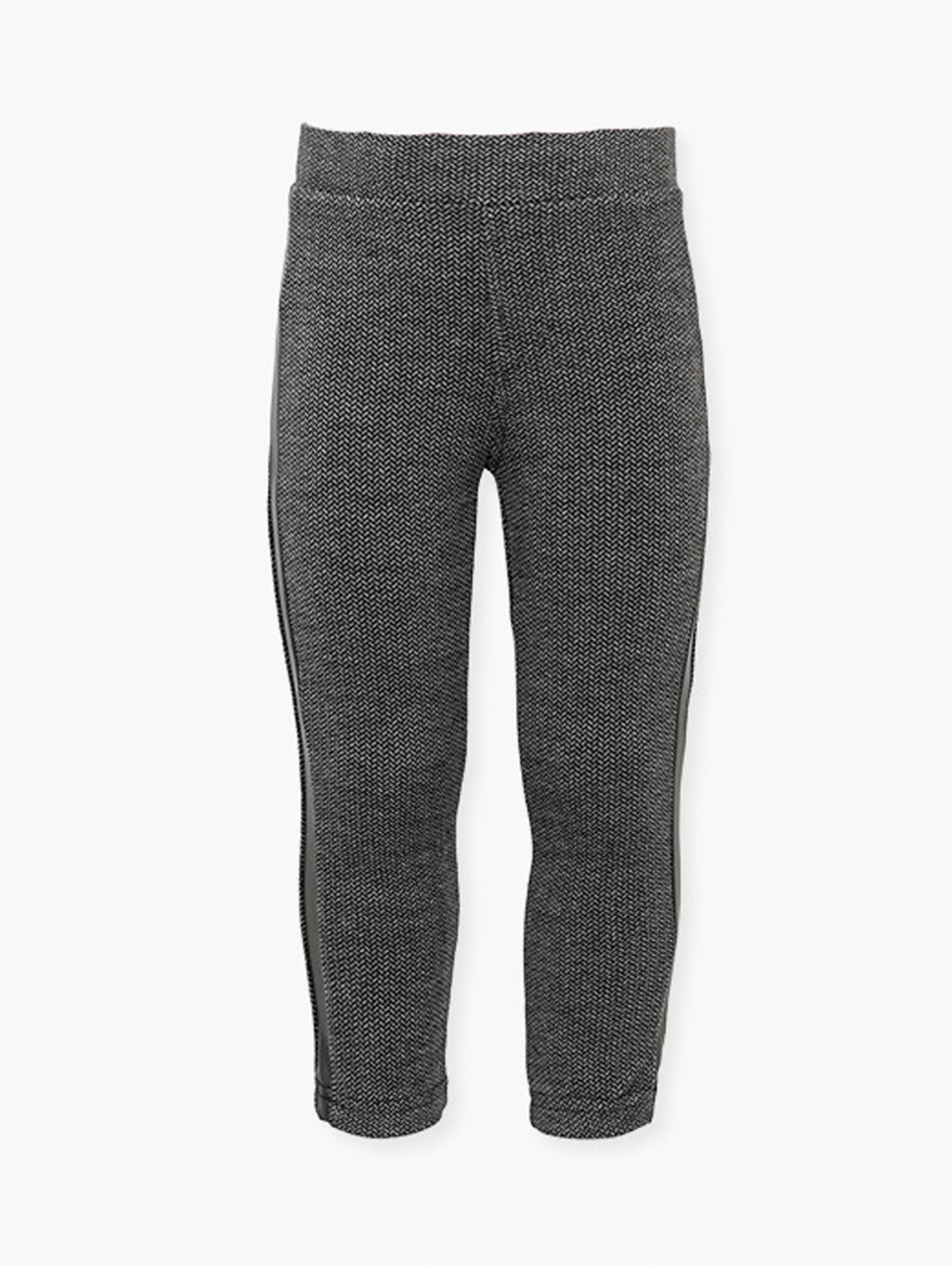 Pantalón ajustado color negro con textura jaspeada para niños.