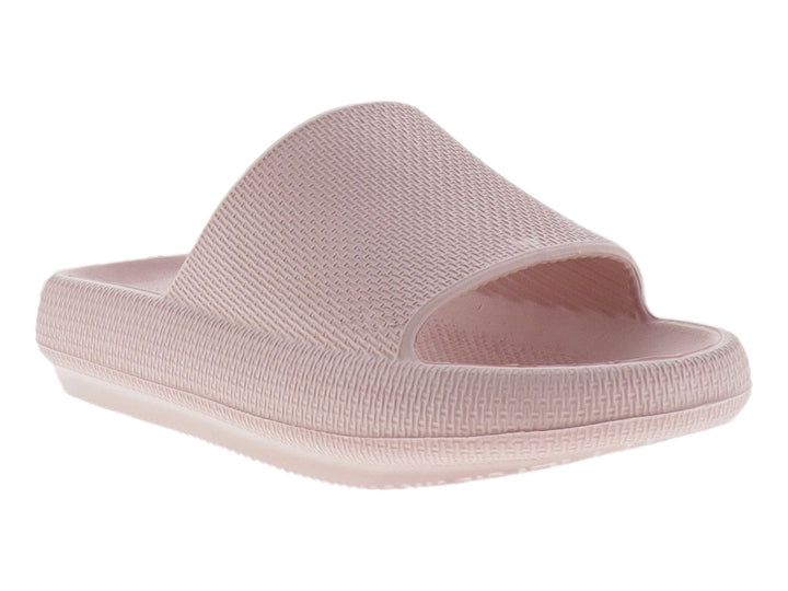 Sandalia deslizante de material EVA en color rosa con textura granulada y suela gruesa.