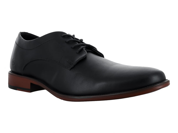 Zapato formal negro para Hombre estilo Oxford con agujetas y suela en tono café.