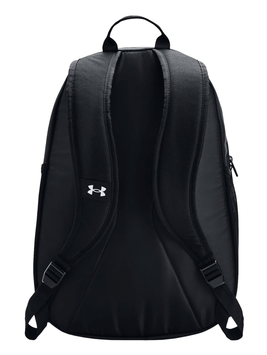 Mochila deportiva Under Armour color negro con logotipo blanco frontal y sistema de cuerdas elásticas.