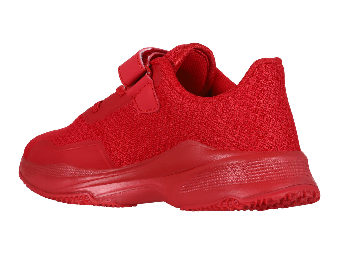 Tenis deportivos K-Swiss color rojo con cierre de correa de velcro y suela robusta.