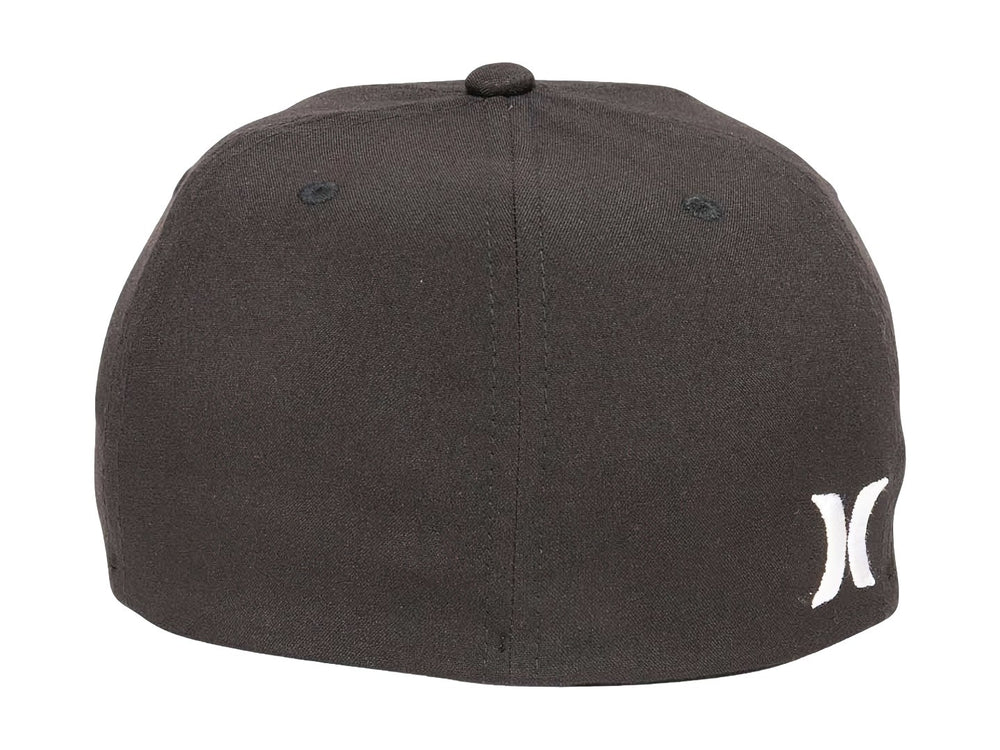 Gorra de béisbol color negro con logotipo de Hurley bordado en blanco en la parte frontal.