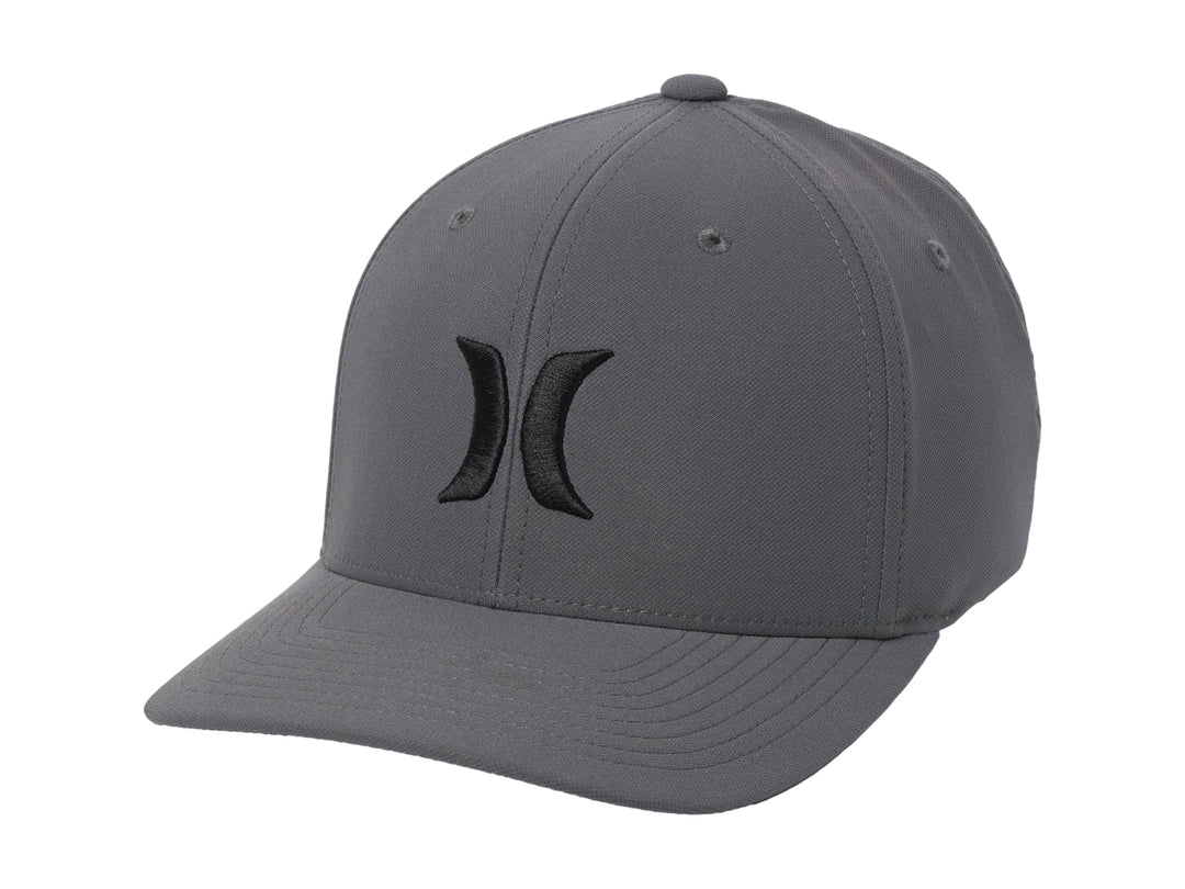 Gorra de béisbol Hurley color gris oscuro con logotipo frontal en contraste negro y visera curva.