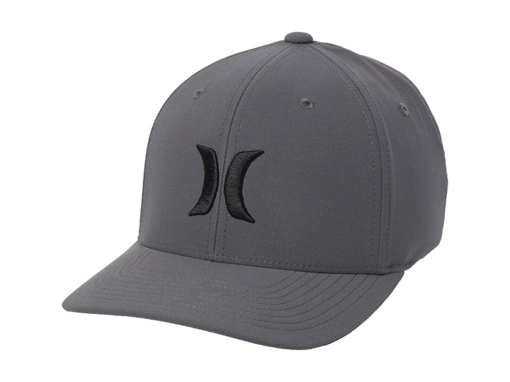 Gorra de béisbol Hurley color gris oscuro con logotipo frontal en contraste negro y visera curva.