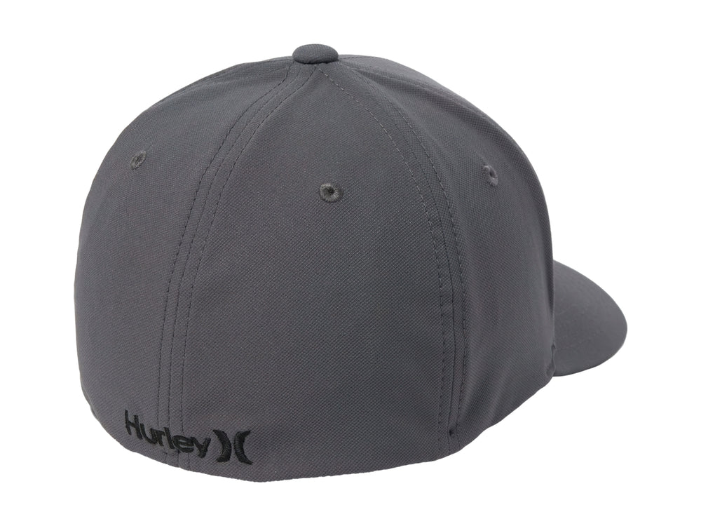 Gorra de béisbol Hurley color gris oscuro con logotipo frontal en contraste negro y visera curva.