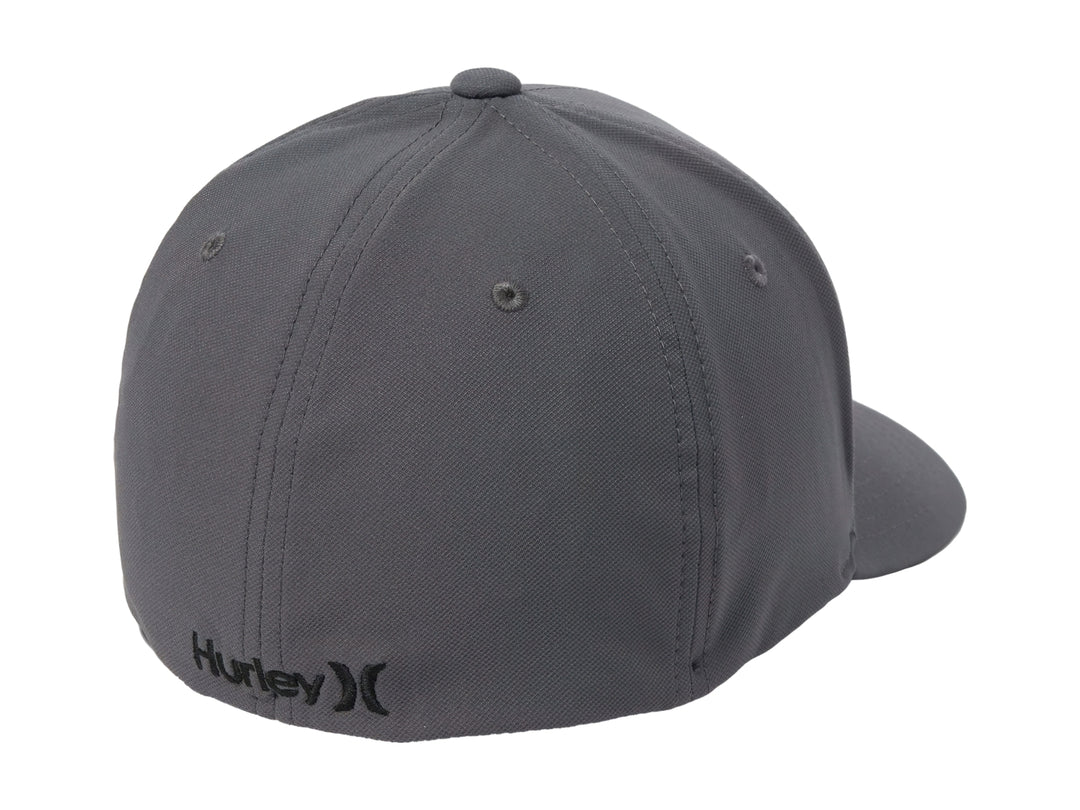 Gorra de béisbol Hurley color gris oscuro con logotipo frontal en contraste negro y visera curva.
