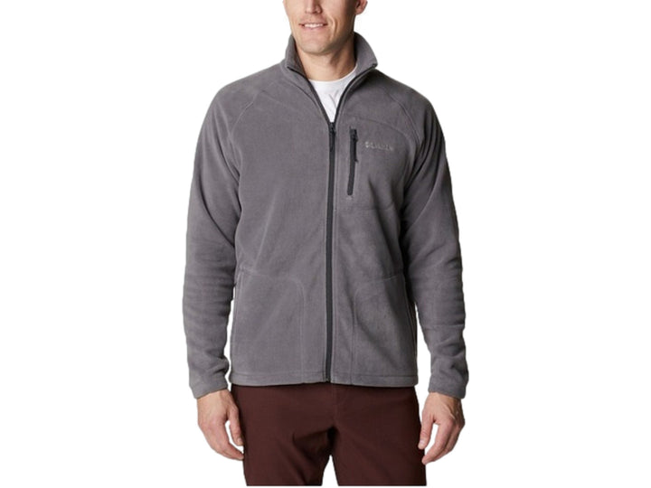 Chaqueta de fleece Columbia color gris con cierre frontal completo y bolsillo superior en el pecho para hombre.