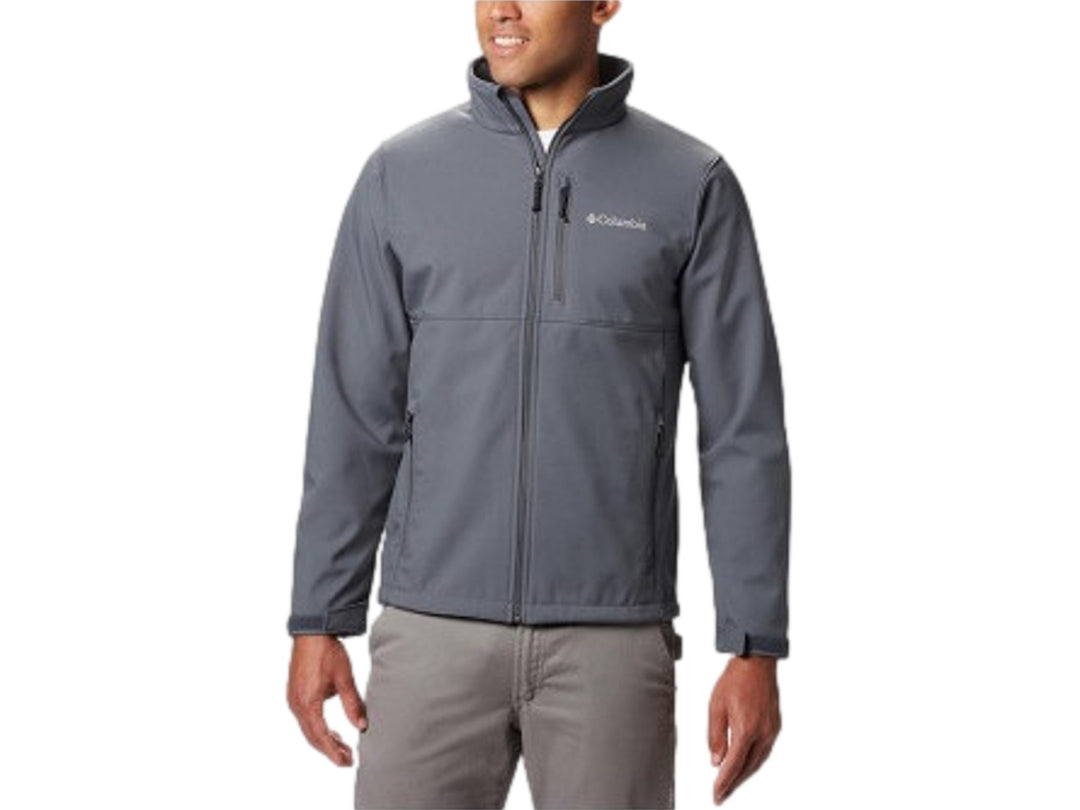 Chaqueta Columbia Ascender Softshell en color gris grafito para hombre con cierre frontal completo.