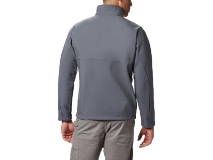 Chaqueta Columbia Ascender Softshell en color gris grafito para hombre con cierre frontal completo.