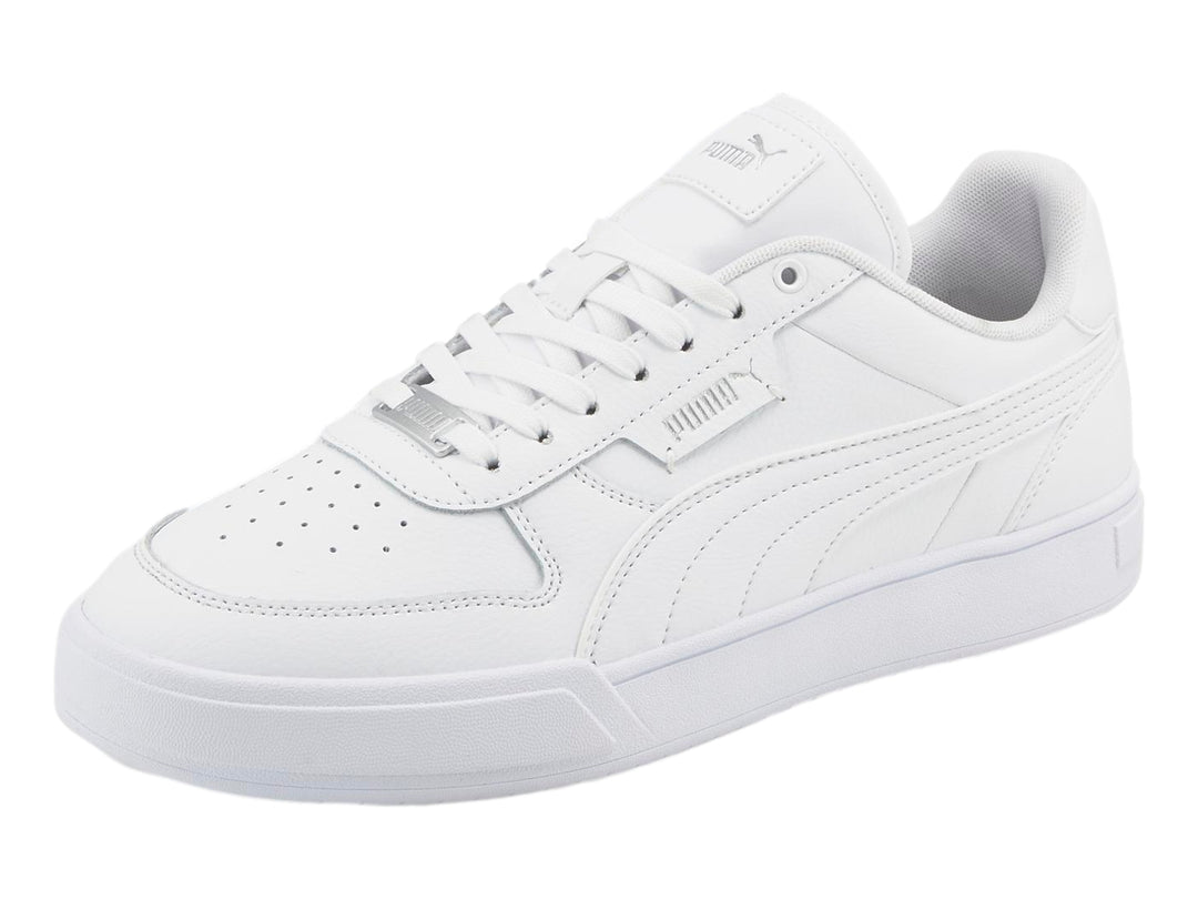 Tenis PUMA Caven Dime en color blanco total, vista lateral sobre fondo blanco.