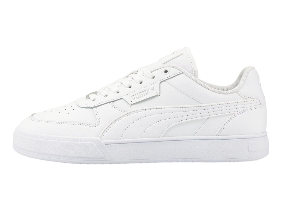 Tenis PUMA Caven Dime en color blanco total, vista lateral sobre fondo blanco.