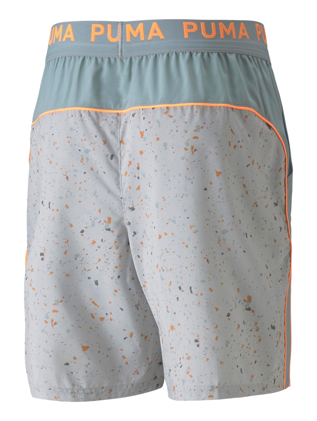 Shorts deportivos PUMA color gris claro con estampado de puntos y franja lateral
