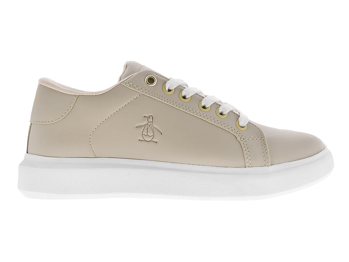 Tenis color nude con suela blanca y agujetas blancas de la marca Penguin.