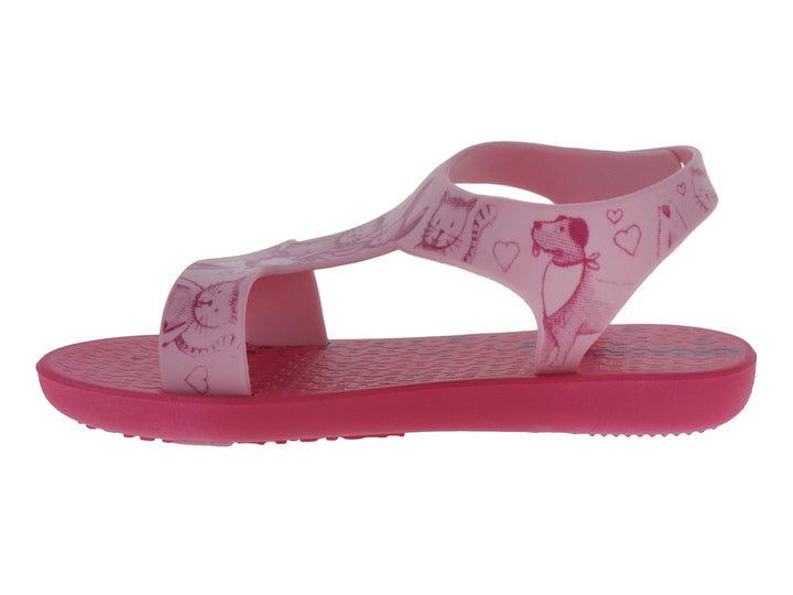 Sandalia rosa Ipanema con estampados de animales y correa al tobillo.