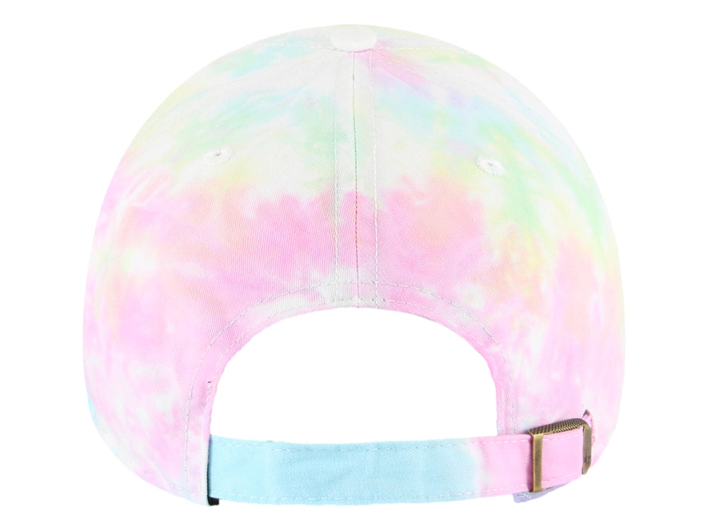 Gorra de béisbol multicolor tie-dye con logo de Los Angeles Dodgers en color blanco.