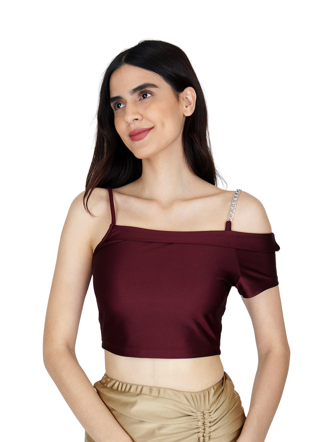 Crop Top Culichi Burgundy con Cadena para Mujer
