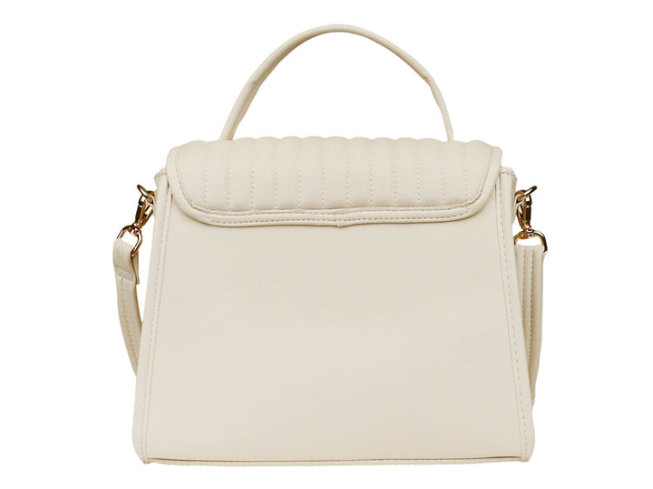 Bolso de hombro Modare color creme con textura acolchada, asa superior y detalles metálicos en dorado.