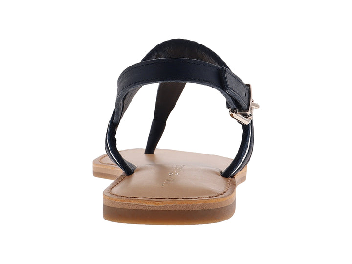 Sandalia plana Tommy Hilfiger azul marino con detalles en rojo y blanco y suela color beige.