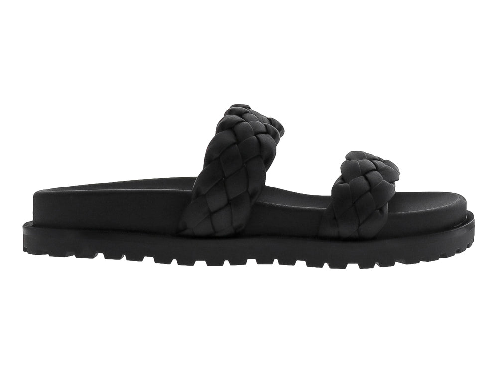 Sandalias negras de plataforma con tiras trenzadas y suela track