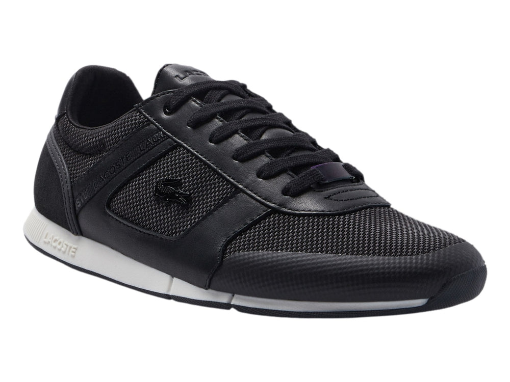 Tenis Lacoste Menerva color negro con suela blanca y detalles de malla.