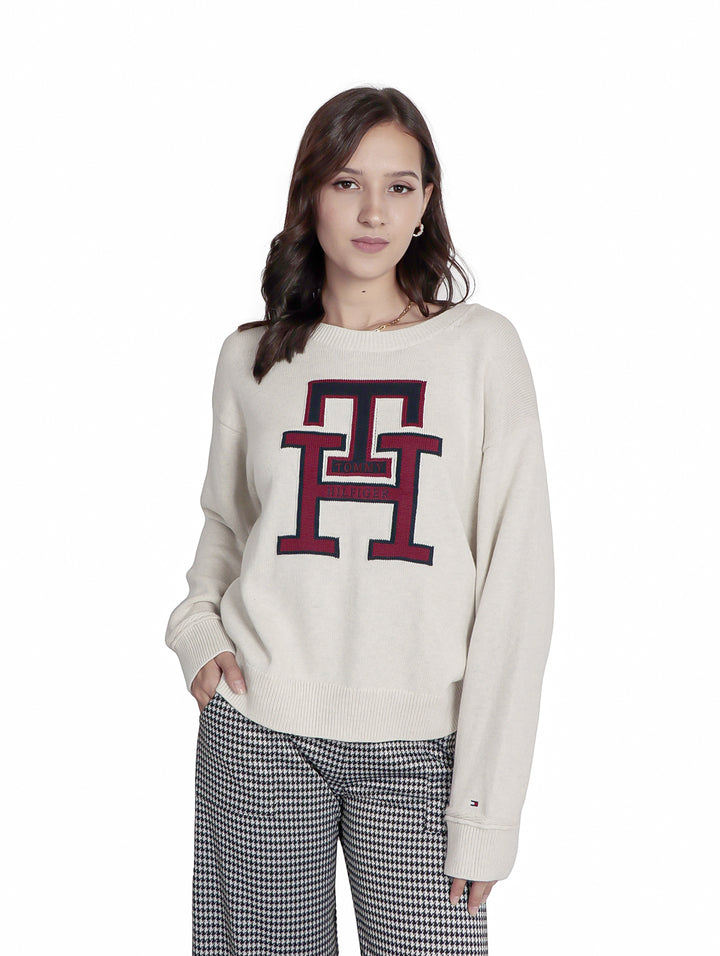 Suéter Tommy Hilfiger Monograma Blanco para Mujer