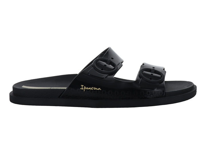Sandalia Ipanema color negro con dos correas y hebillas, diseño slide.