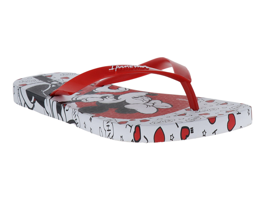 Sandalias Ipanema blancas con estampado de Minnie Mouse y correas en color rojo.