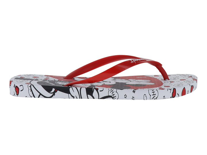 Sandalias Ipanema blancas con estampado de Minnie Mouse y correas en color rojo.