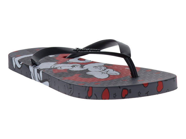Sandalias Ipanema negras y rojas con estampado de Mickey Mouse en color blanco.