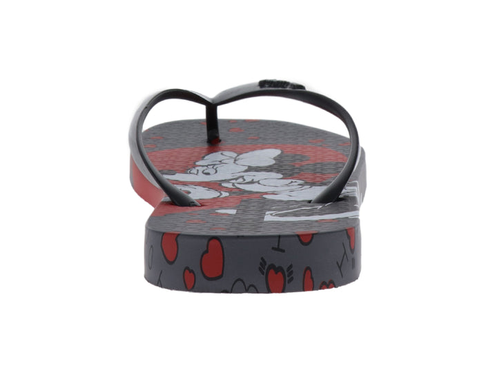 Sandalias Ipanema negras y rojas con estampado de Mickey Mouse en color blanco.