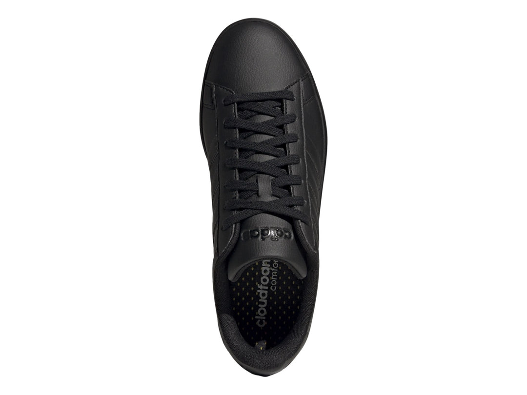 Tenis Adidas Grand Court 2.0 color negro total, vista lateral sobre fondo blanco.