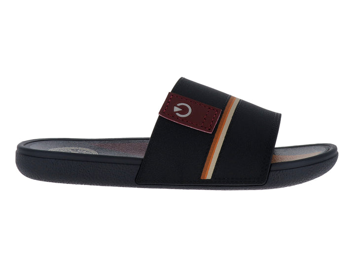 Sandalias Cartago color marrón con una franja naranja decorativa en la banda superior.