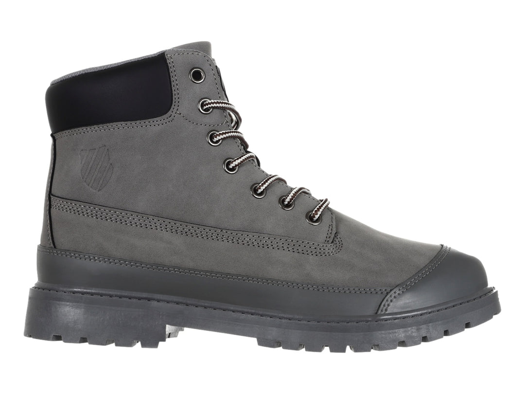 Bota casual K-Swiss de color gris con suela y cuello negro y cordones bicolor.