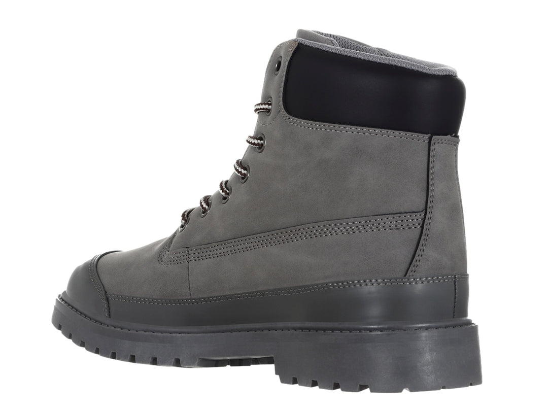 Bota casual K-Swiss de color gris con suela y cuello negro y cordones bicolor.