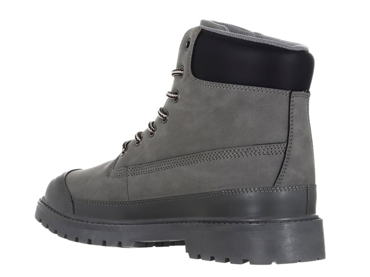 Bota casual K-Swiss de color gris con suela y cuello negro y cordones bicolor.